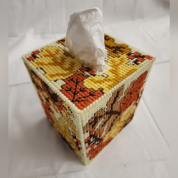Handmade Tissue Box Cover Fall Leaf and Sunflower Design - Picture 10 of 11